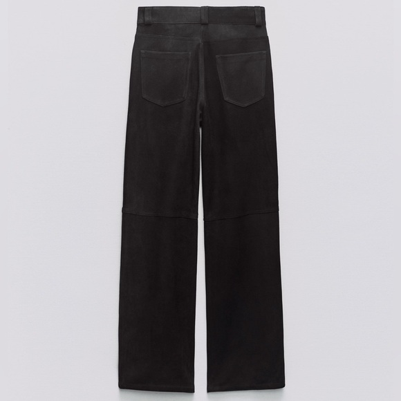 Zara Suede Leather Pants L Black NWT - Picture 2 of 8
